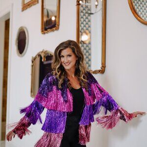 Nasty Gal Purple Pink Tiered Fringe Jacket- Size 8